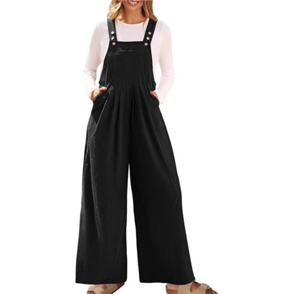 Women's Casual Overall Jumpsuit Corduroy Wide Leg Long Pant Romper with Pockets